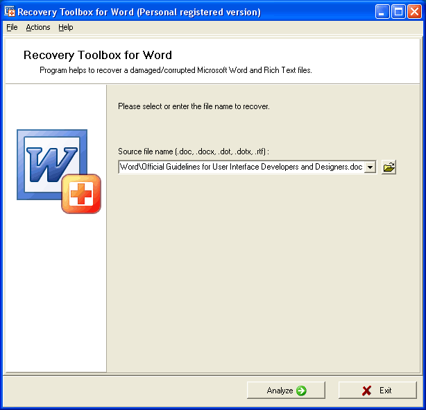Recovery Toolbox for Word Screenshot